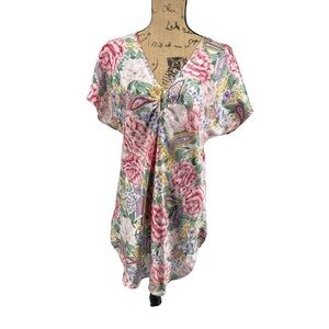LA Intimates‎ VTG Satiny Floral Nightie Short Nightgown USA Sleepwear M Feminine